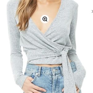 Marled Brushed Knit Surplice Top